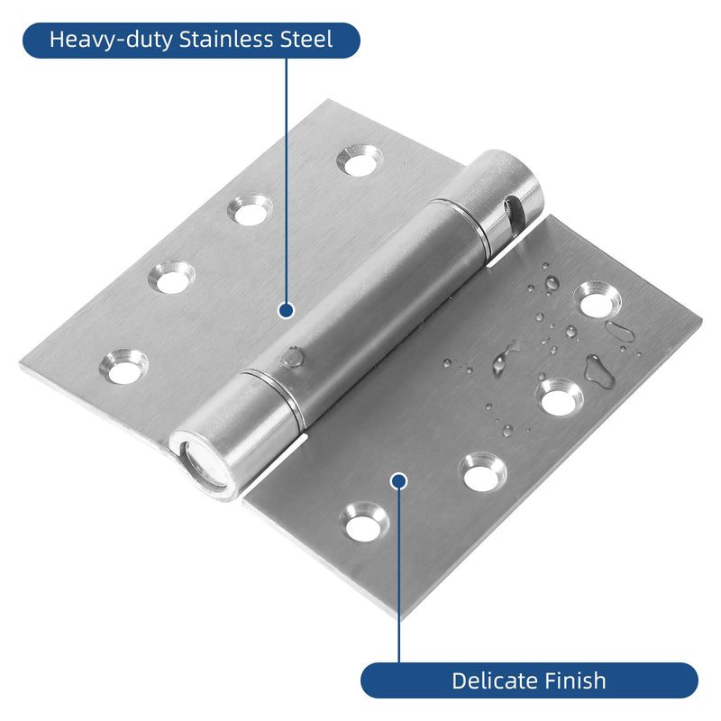 3 Pack Self Closing Door Hinges, 4 Inch Spring Loaded Hinges Adjustable Tension Spring Hinges with Square Corners, Heavy-Duty Door Hardware for Commercial and Residential Doors, Brushed Nickel 3