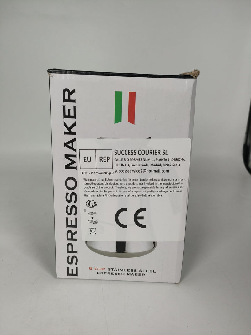 6 Cup Stovetop Espresso Maker Stainless Steel Moka Pot Stove Top Percolator Italian Coffee Makers Capable Mocha Greca Machine Cafe Classic Induction Cookers for Home and Camping 300ml 10oz 6 Cup