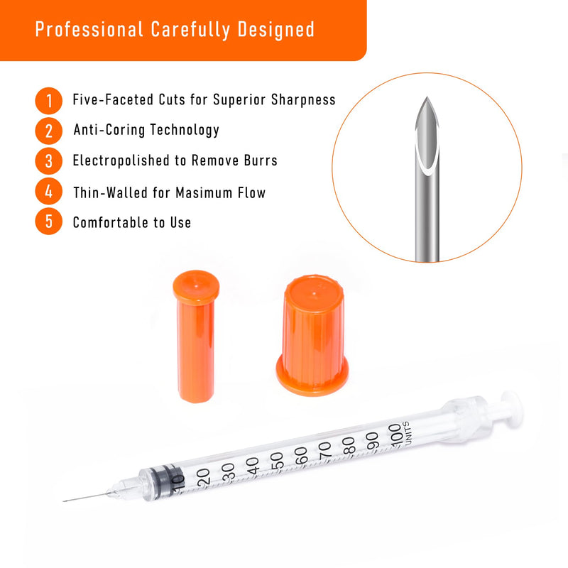 100pack 1cc Syringes with 32G 1/4 Inch-6mm U-100 Accurate Measuring for Liquid Individually Sealed Packaging 1ml-32g-6mm-100pcs
