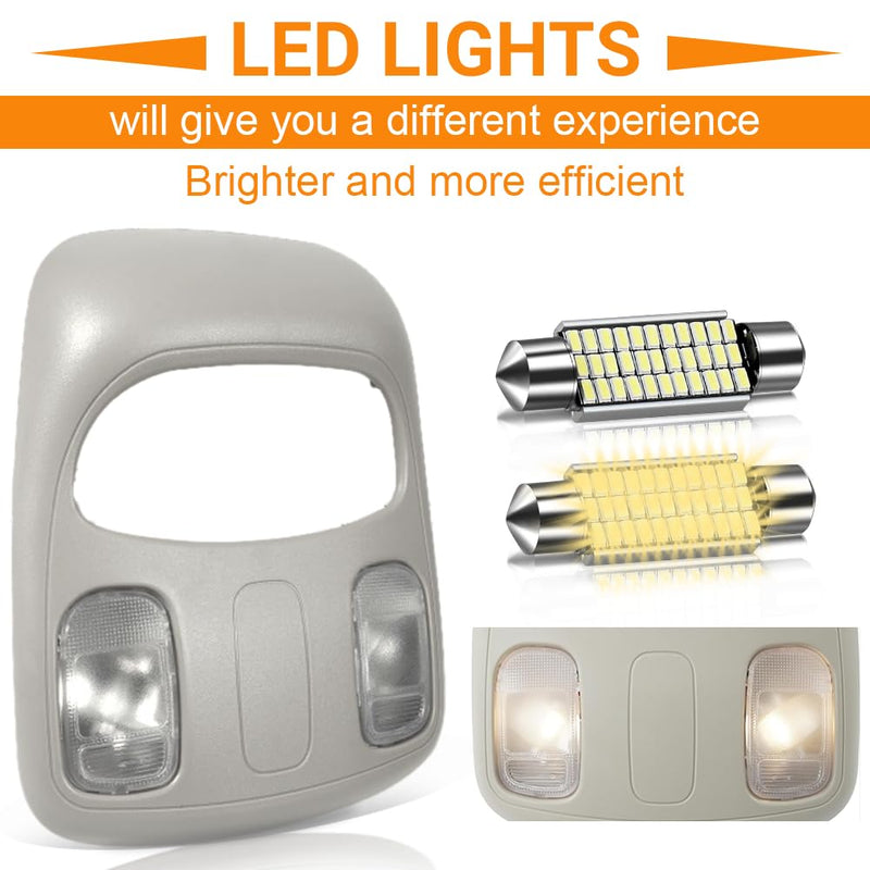 Overhead Console for Dodge Ram 1500 2500 3500 (2002-2010), Dome Light for Dodge Ram 1DK78BD1AA 1DK78TL2AA, Comes with LED Lights, Beige LED light
