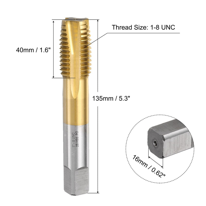 uxcell 1-8 UNC B2 Spiral Point Thread Tap, Screw Tap Threading Tapping Tool, Titanium Coated 6542 High Speed Steel Machine Taps Tapping Bit