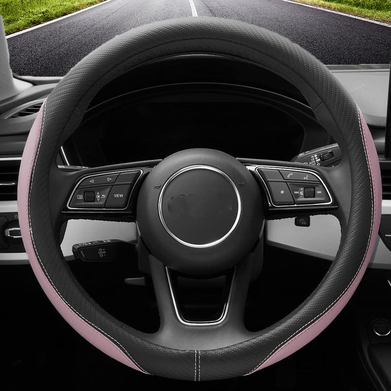 Soft Cute Light Pink Microfiber Leather Anti-Slip Steering Wheel Cover, Universal 15 Inch for Women Girls, Fit Vehicles, Sedans, SUVs, Vans, Trucks A-Baby Pink