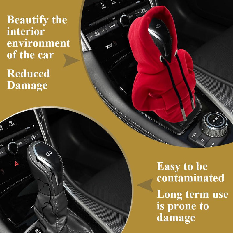 Gear Shift Hoodie, Universal Car Shift Knob Cover, Automotive Interior Cute Gadgets, Car Accessories and Decorations Mini Hoodie for Car Shifter 1 Piece Red