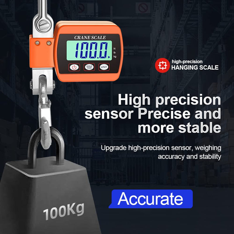 Hanging Scale, Hancaner Digital Crane Scale 1000lbs, Heavy Duty Crane Scale 500Kg LCD Backlight with 3 Unit Change/Tare/Zero for Construction Factory Building Hunting Orange