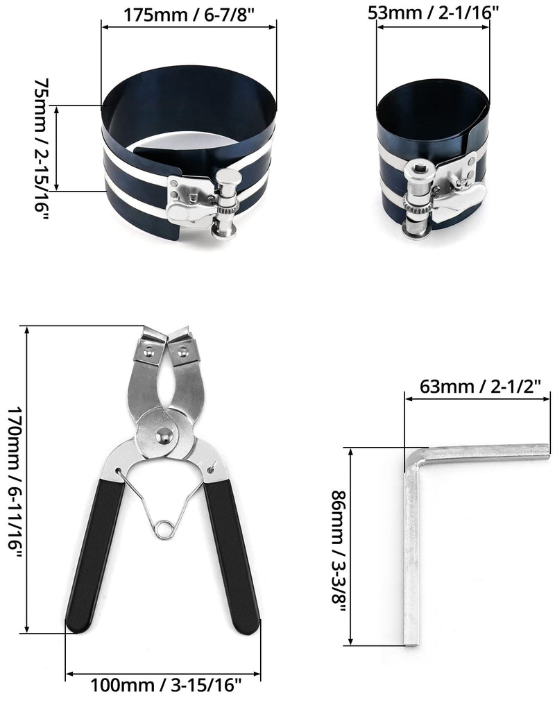 QWORK Piston Installer Pliers, Car Engine Adjustable Piston Ring Installer Removal Kit, Compressor Tool and Piston Ring Pliers