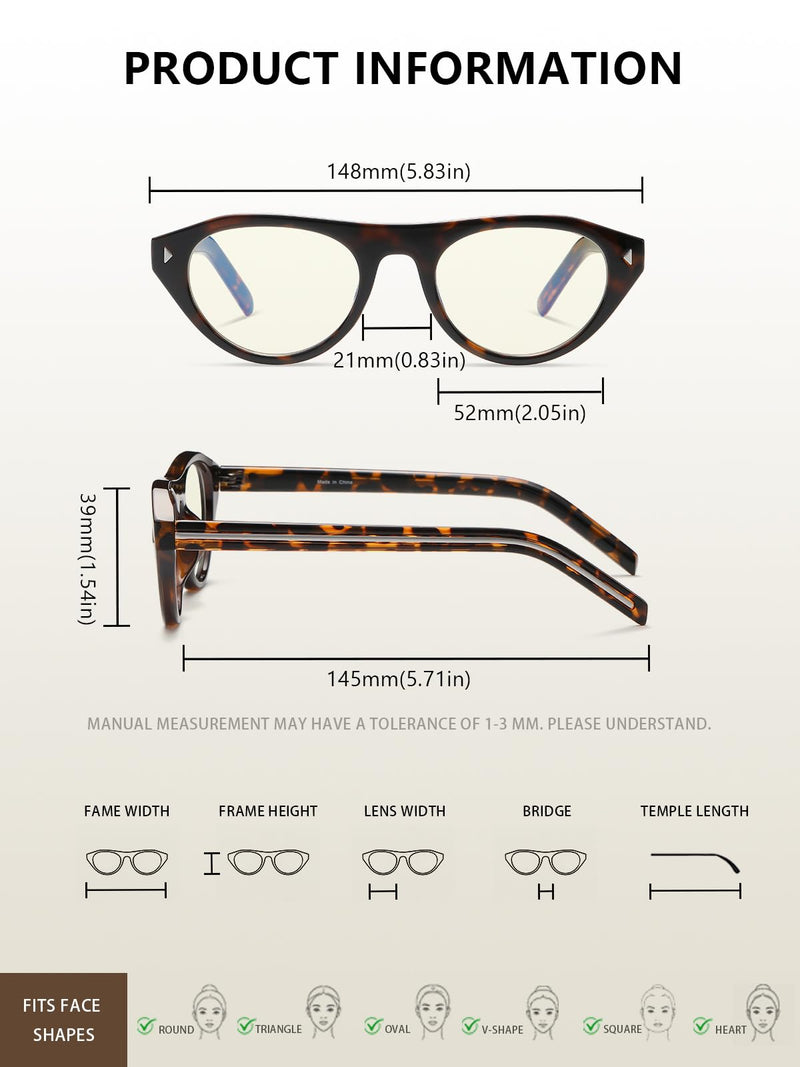 kimorn Small Oval Blue Light Glasses for Women Men Y2K Clear Frames | Retro, Blue Light Blocking, Clear Lens, Lightweight 21g, Gaming Tortoise
