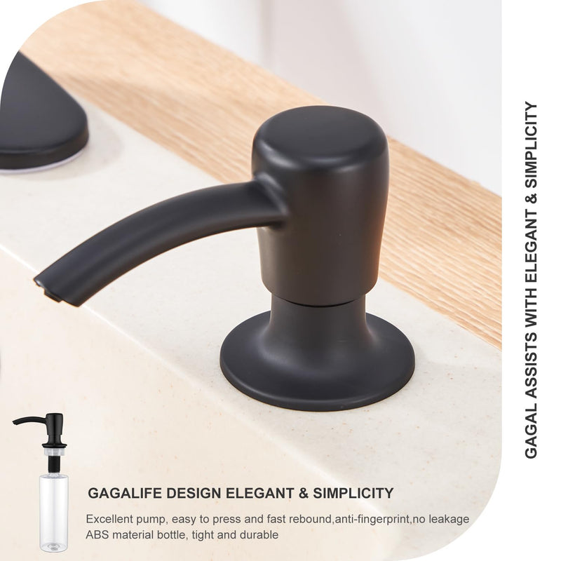 GAGALIFE Soap Dispenser for Kitchen Sink - 17 OZ Capacity Bottle Counter Mount, Matte Black Sink Soap Dispenser Pump, Built in Sink Soap Dispenser, Refill from Top