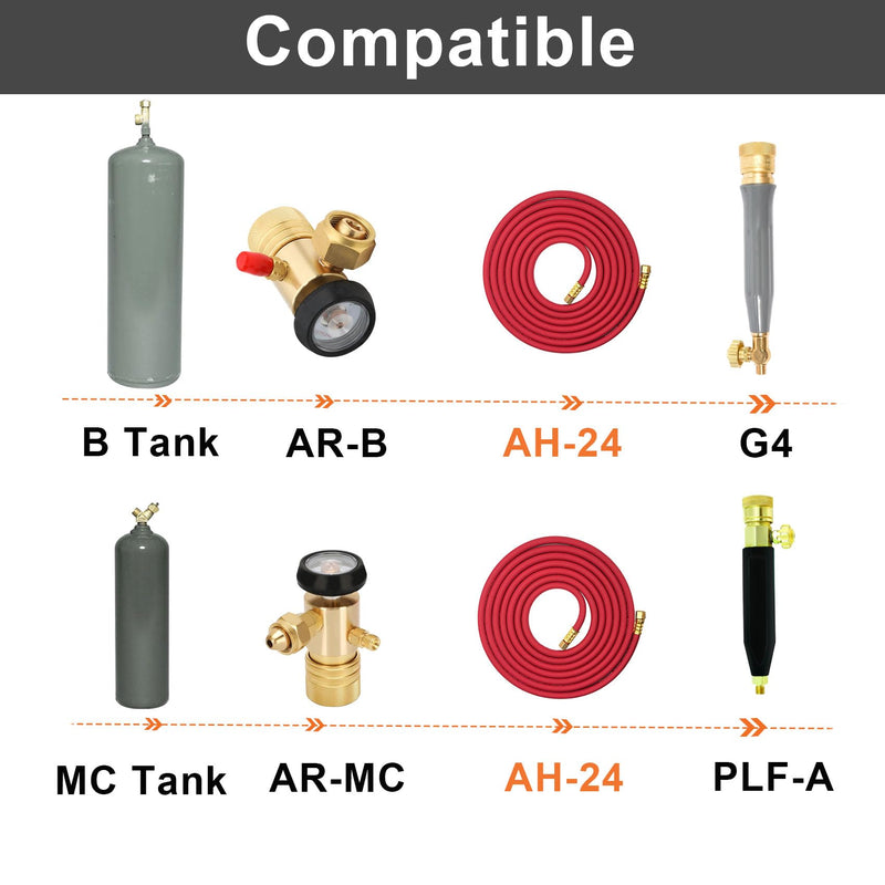 0386-1091 AH-24 Air Acetylene Torch Hose With Lashing Strap, 24FT "A" Fitting, Replacement Welding Hose Compatible with Torch AR-B/AR-MC Regulators, G4/PLF-A Handles, B/MC Tanks 24 FT