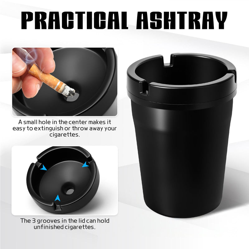 Wuyaoyao 2PCS Car Ashtray, Automotive Self-Extinguishing Ashtray with Lid Smell Proof, Smokeless Ashtrays for Car Cup Holder, Portable Vehicle Cigarette Ash Holder Trash Can for Home Office