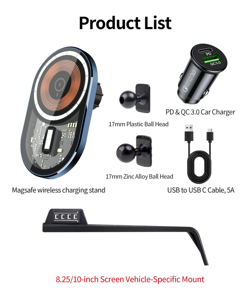 Wireless Charging Car Phone Holder for Volkswagen Golf/GTI/Golf R 2022-2024 | Magsafe Accessories Fast Charging Magnetic Cell Phone Holder Clip Compatible with iPhone Android, 3D Fit Vehicle Phone Stand For 2022-2024 Golf/Golf GTI/Golf R