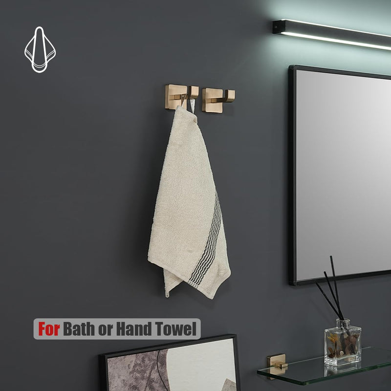 JQK Bathroom Towel Hook Champagne Bronze, Coat Robe Clothes Hook for Bathroom Wall Mounted (Pack of 2), SUS 304 Stainless Steel 0.8mm, TH250-CB-P2 2 Pack