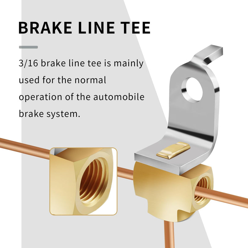 3-Way Brake Line Tee with Mounting Bracket,Brass Brake Line Fittings 3/16" for 3/8"-24 Threads Maintaining Brake System,Universial Brake Line Fittings for Fuel Line,Liquid Line