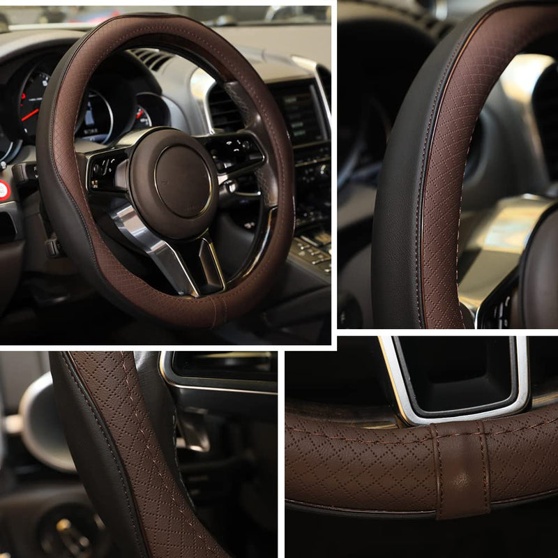  [AUSTRALIA] - Gomass Car Steering Wheel Cover, Anti-Slip, Safety, Soft, Breathable, Heavy Duty, Thick, Full Surround, Sports Style (Black Brown) Black And Brown