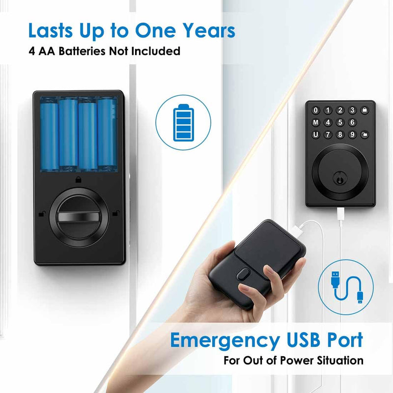 Keyless Entry Front Door Lock Keypad Deadbolt Matte Black with Latest One-Touch Simplified Program and Advanced Security Auto Lock Easy Installation 2 Spare Key