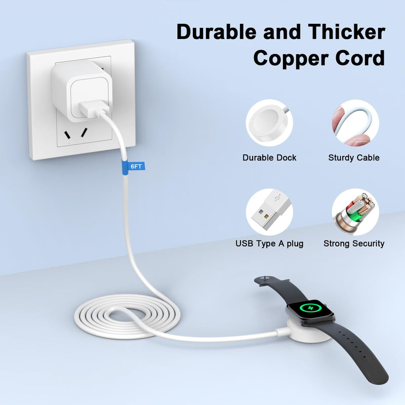 Watch Charger for Apple Watch Charger,Long 6.6FT iWatch Portable Wireless Fast Charging Cable Cord with USB Wall Charge Plug Adapter Block Compatible with Apple Watch Series 10/9/8/7/SE/6/5/4/3/2