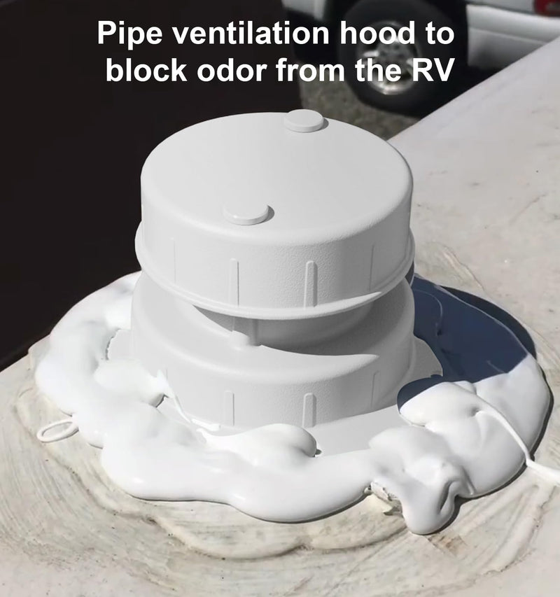 Aluminum RV Plumbing Vent Cap Cover with Screen - Weatherproof Metal Replacement Kit for Camper, Travel Trailer, Motorhome Sewer Roof Top - Fit for 1" to 2-3/8" OD Pipe (White, 2 Packs) White