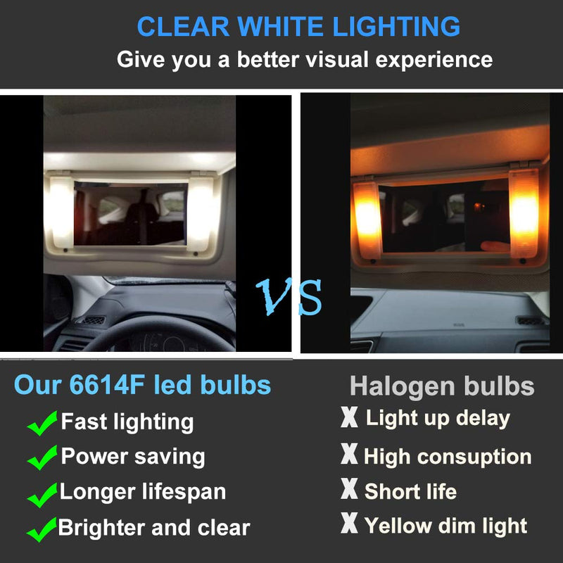 6PCS 28mm 29mm 6614F Festoon LED Car Bulb, Extremely Bright 9-SMD 4014 chips 6641 6612F LED Bulb, Fit for Vanity Mirror Lights and Sun Visor Lights, 6000k White 6PCS 29mm 9SMD