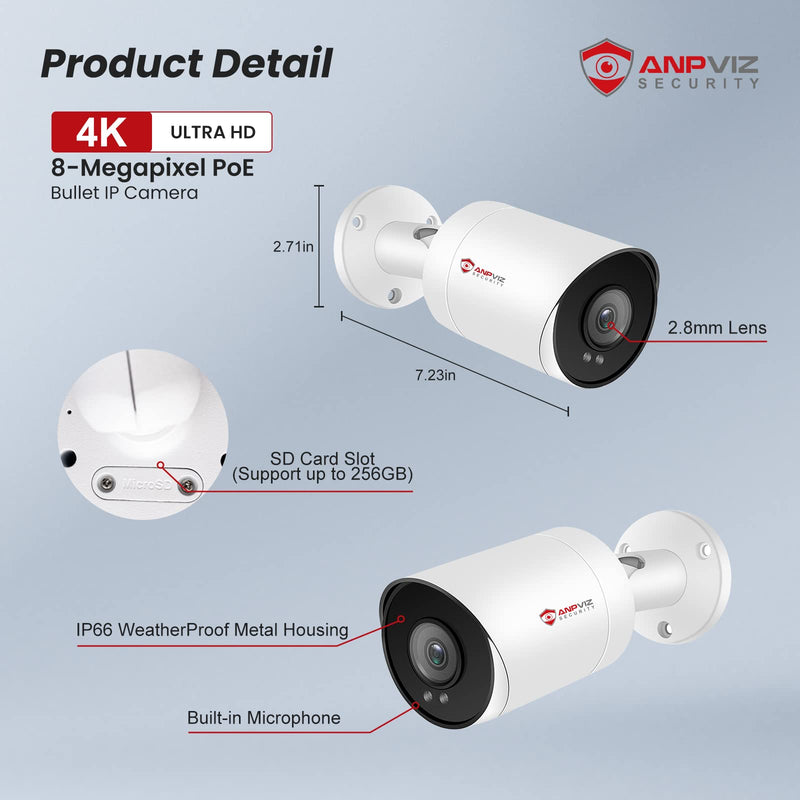 Anpviz Bullet Camera for Outdoor Indoor, 2.8MM Lens (8MP) 8MP