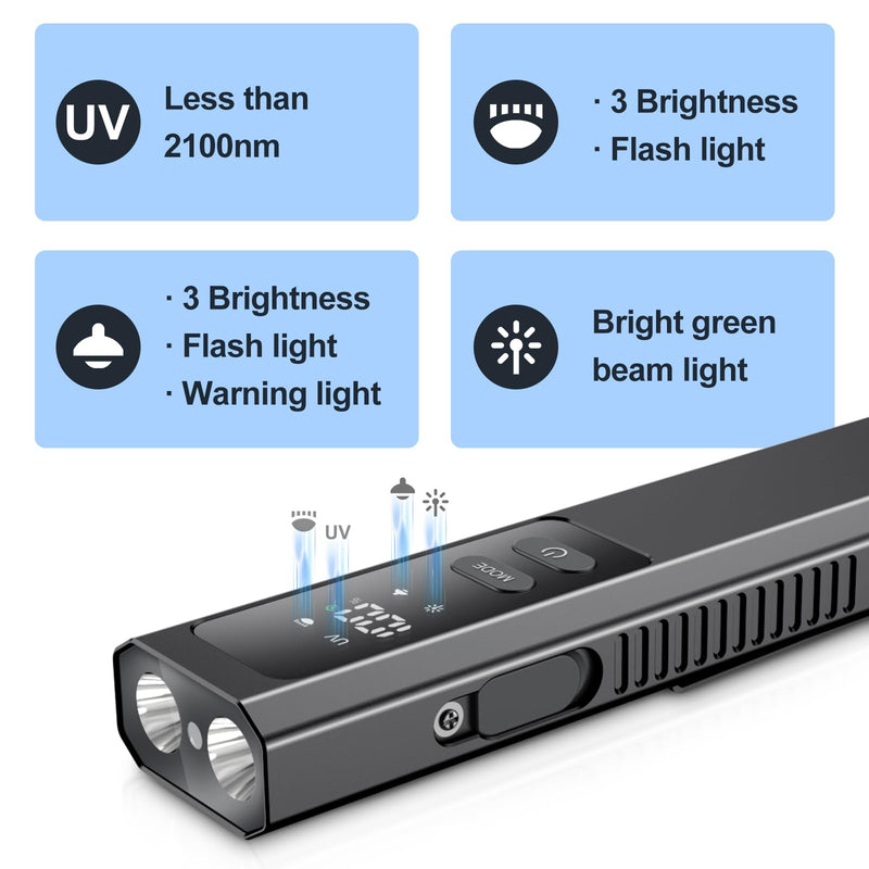 5 IN1 Rechargeable EDC Flat Flashlight, PRO Flashlight with Green Beam, UV and White LED Combo, High Lumens Pocket Lights with Magnet, LT010 Four Sources Perfect for Checking Work (Black) Black