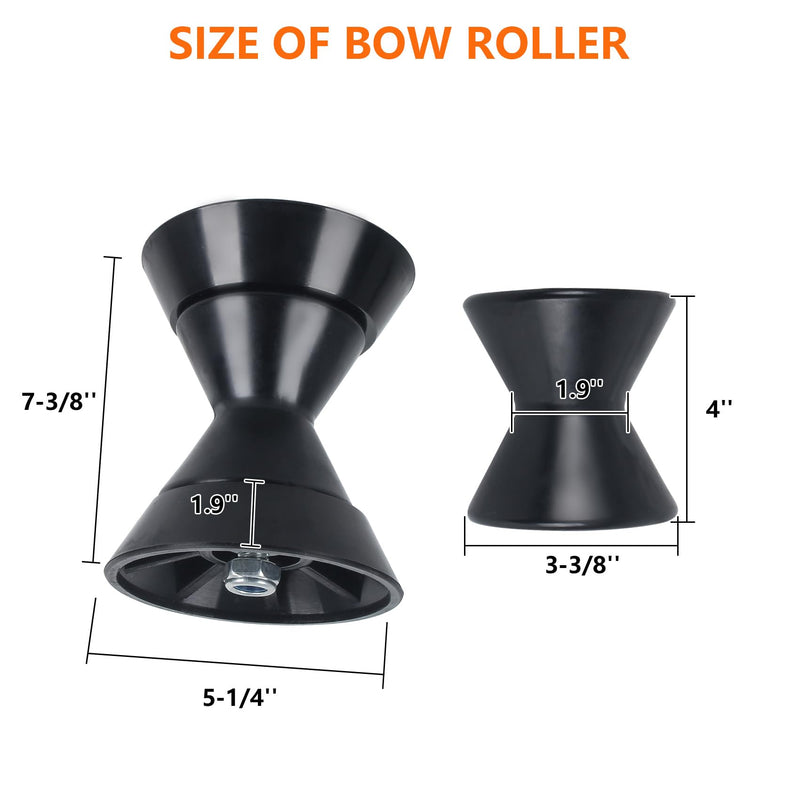Boat Trailer Roller, 3-Piece PVC Boat Roller-Bow Roller with 1/2" Shaft and End Bells, Boat Rollers for Trailer,Marine Trailer Rollers for Stopping Boat Trailer (3inch,4inch,Blue,Orange,Yellow,Black) 4 inch Black