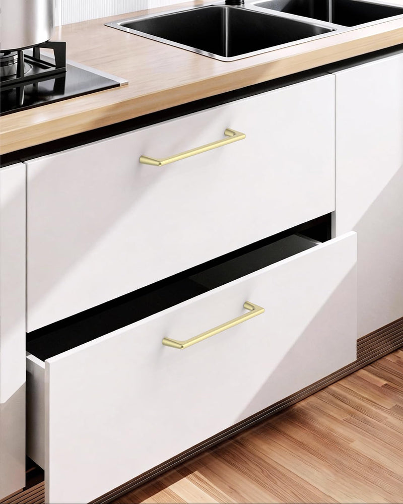 10 Pack 5"(128mm) Brushed Gold Cabinet Pulls Kitchen Cabinet Handles Drawer Handle Cupboard Hardware for Cabinets 5" Hole Center 10