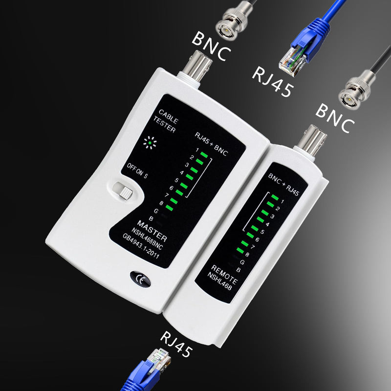 Coaxial(Coax) Tester Portable BNC RJ59 and F-Style RJ45 Ethernet CAT5/CAT6/Coax Continuity Cable Tester Wire Checker Tool,with F Female Adapters