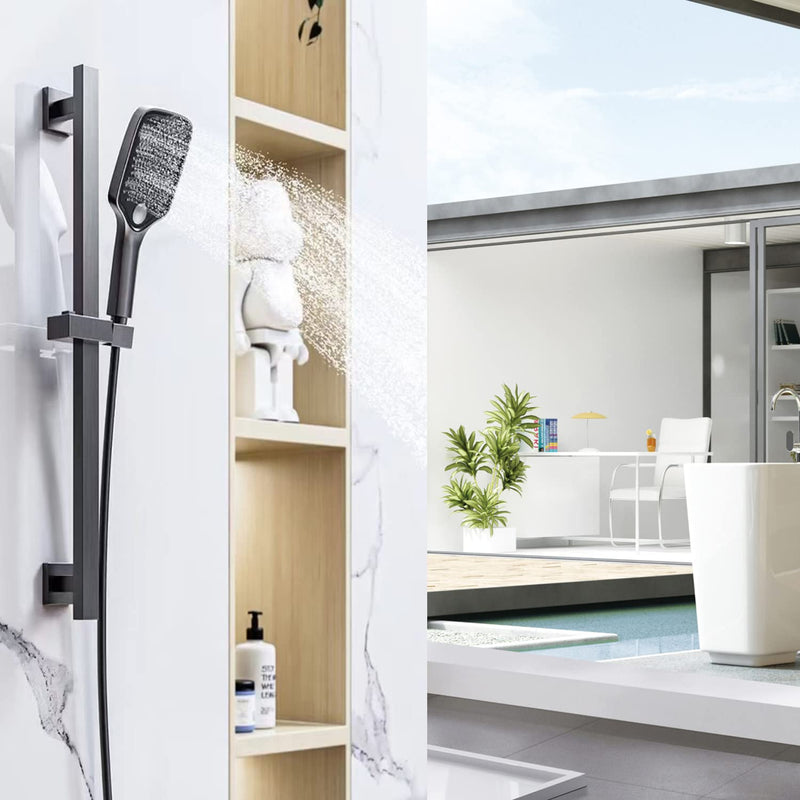 Bathroom Shower Slide Bar, Adjustable Handheld Shower Holder Wall Mount Shower Bar Stainless Steel, Matte Black Square Slide Bar
