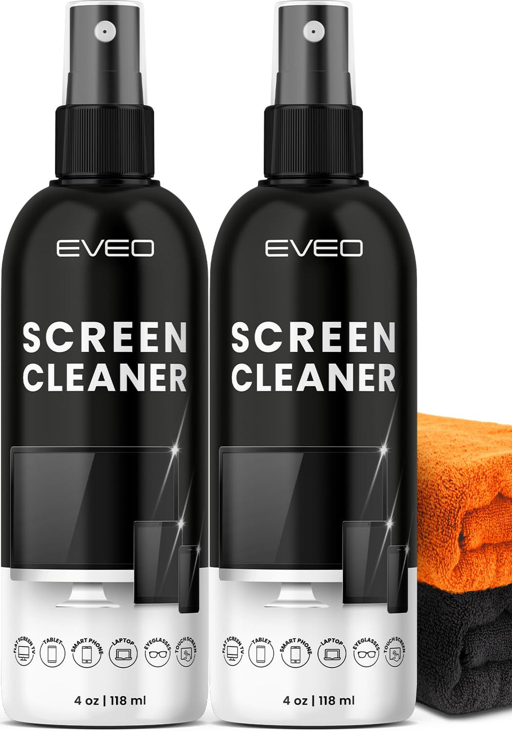 Screen Cleaner Spray - TV screen cleaner spray and Microfiber cloth kit, Computer Screen Cleaner & Car Screen Cleaner for TV, Monitor, Laptop, MacBook, iPad, iPhone and Electronic Devices - 8oz(4ozx2)