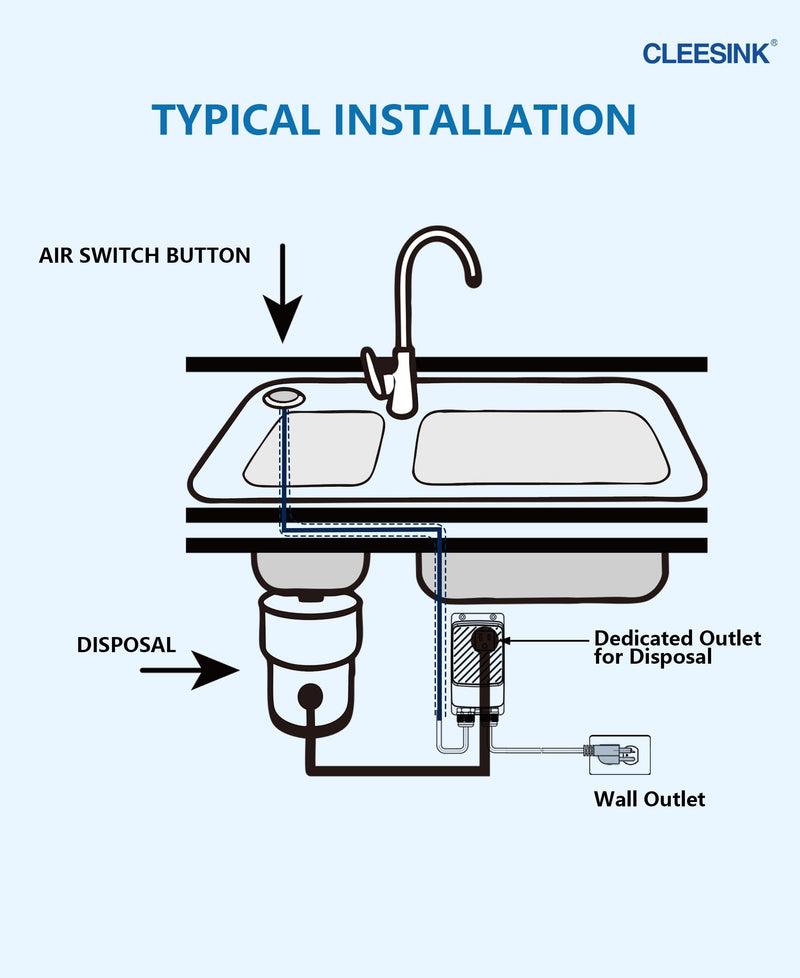 CLEESINK Garbage Disposal Air Switch Kit, Sink Top Air Switch Kit, Garbage Disposal Part with Brushed Gold Button, Single Outlet LONG/3.54",UL Single Outlet LONG/3.54"