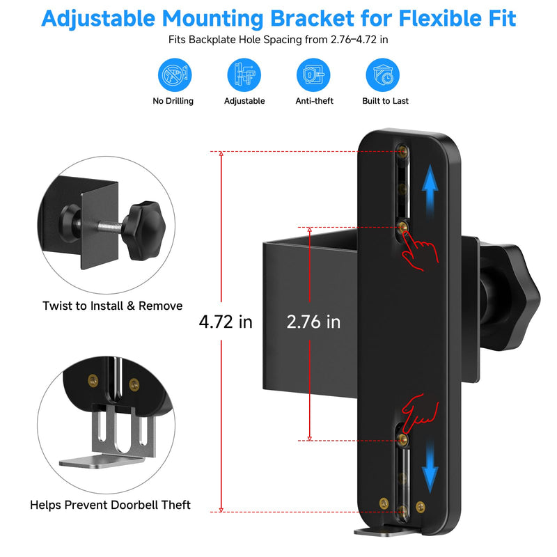 No Drill Anti-Theft Mount for Ring Battery Doorbell/Plus/Pro 2nd Gen(2026 Release), Adjustable Metal Door Clamp Holder for Ring Camera Doorbell, Doorbell Mounting Bracket for Apartment & Rental