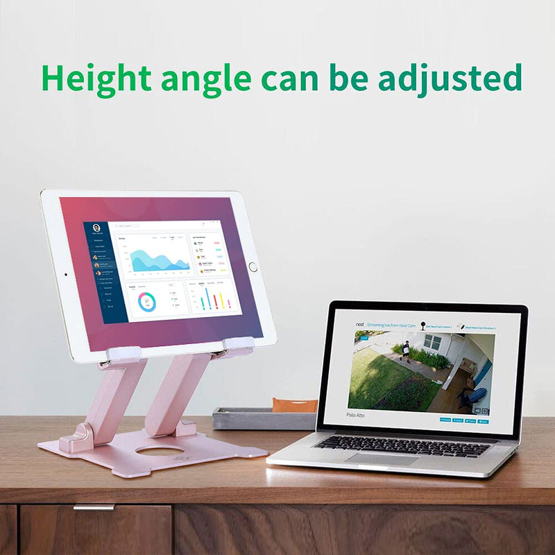KABCON Tablet Stand,【Updated】 Adjustable Eye-Level Aluminum Solid Desktop Stand Holder,Compatible with iPad Series,Microsoft Surface Series,Samsung,Kindle Fire,Etc.Up to 15'' Tablets-Pink Large-Pink