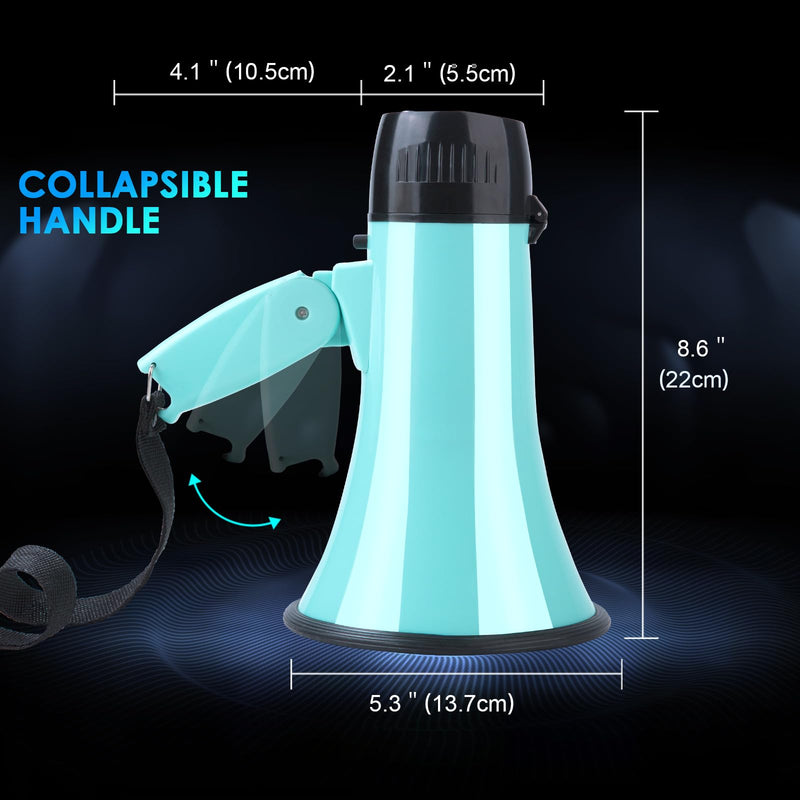 MyMealivos 20W Megaphone Bullhorn, Built in Siren & 240s Recording, 5.4"×8.6" Portable Megaphone with Volume Control Cover Up to 300 feet+ for Indoor and Outdoor Activities A Teal