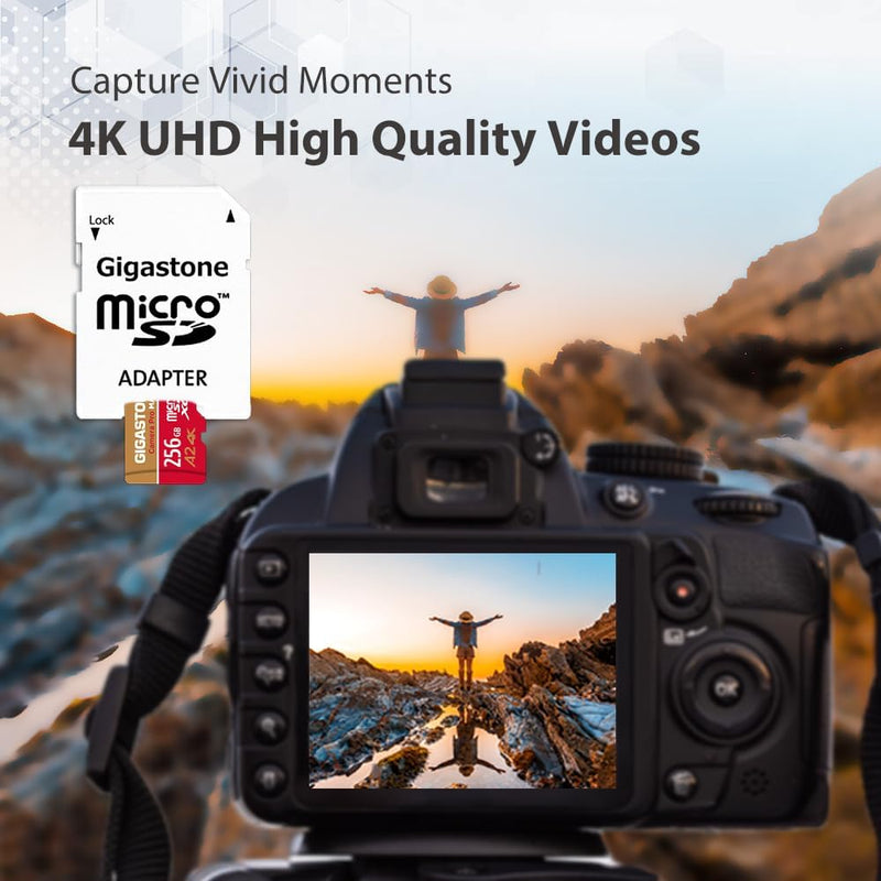  [AUSTRALIA] - [5-Yrs Free Data Recovery] GIGASTONE 256GB Micro SD Card with USB 3.2 Type C Card Reader, 4K Camera Pro MAX, A2 V30 MicroSDXC Memory Card for Gopro, 4K UHD Video, Up to 130/85 MB/s with Adapter