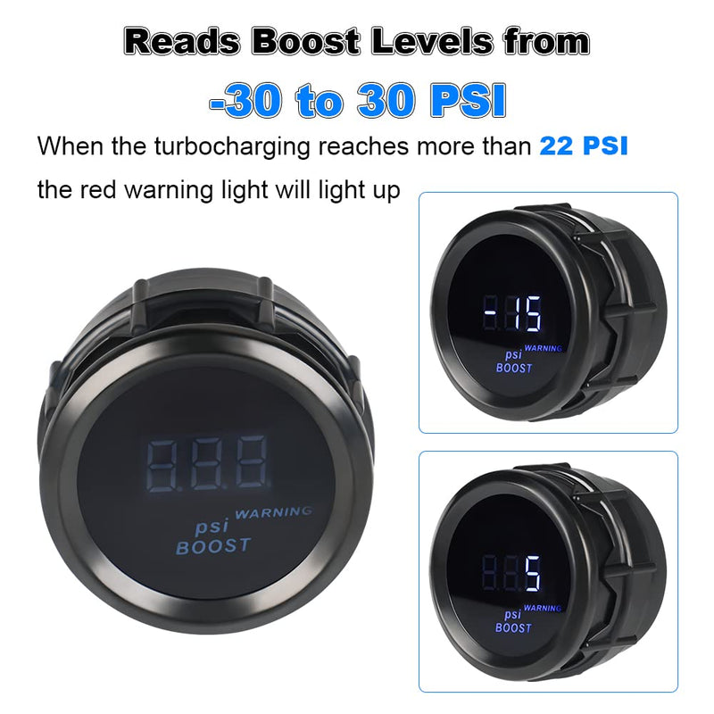 WATERWICH Turbo Boost Gauge PSI DC12V 2" 52mm Meter Kit with Boost Sensor for Car Truck Vehicle Automotive