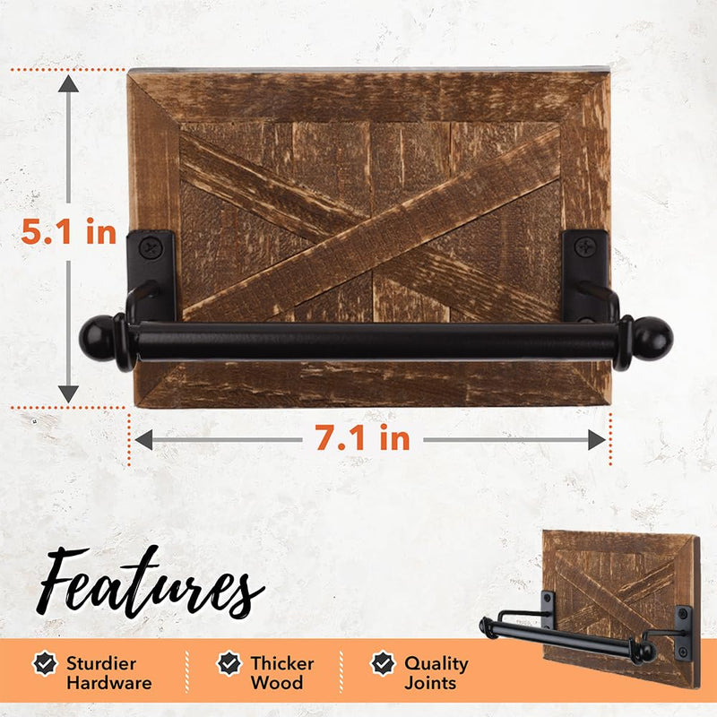 Autumn Alley Rustic Farmhouse Toilet Paper Holder - Farmhouse Bathroom Country Decor - Rustic Bathroom Accessories with Warm Brown Wood & Black Metal - Adds Western Decor Charm