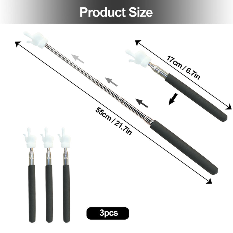 3Pcs Telescopic Teachers Pointer, Extendable Hand Pointer Finger Pointer Stick, Mini Retractable Classroom Pointer for Elementary School Kindergarten Teacher,Classroom Supplies (Black) 3 PCS