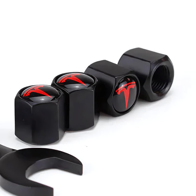 TACTILIAN Red Tire Valve Stem Caps for Tesla Model 3, S, X, Y | Leakproof Aluminum Tire Valve Caps with Rubber O-Rings Compatible with Tesla Car Accessories | Tire Valve Stem Covers Tire Caps 4 Pack Tire Valve Stem Caps 4 Pack Tesla Red