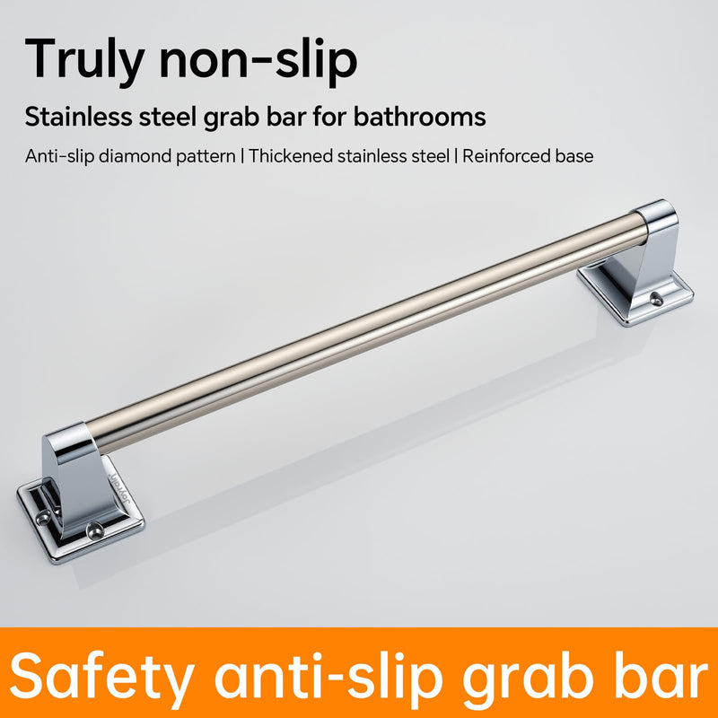 Joyrain Stainless Steel Bathroom Grab Bar for Elderly - Safety Rail & Towel Rack Dual Function, 9/16/24 Inch Anti-Slip Handle for Shower/Toilet/Tub (Chrome, 9 inch) Chrome