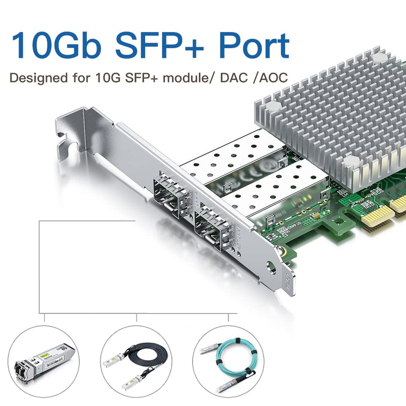 10Gb Ethernet Network Adapter Card with 2 Pack 10G SFP+ SR Multimode Transceiver, Dual SFP+ Port NIC with Broadcom BCM57810S Controller, PCI Express X8,