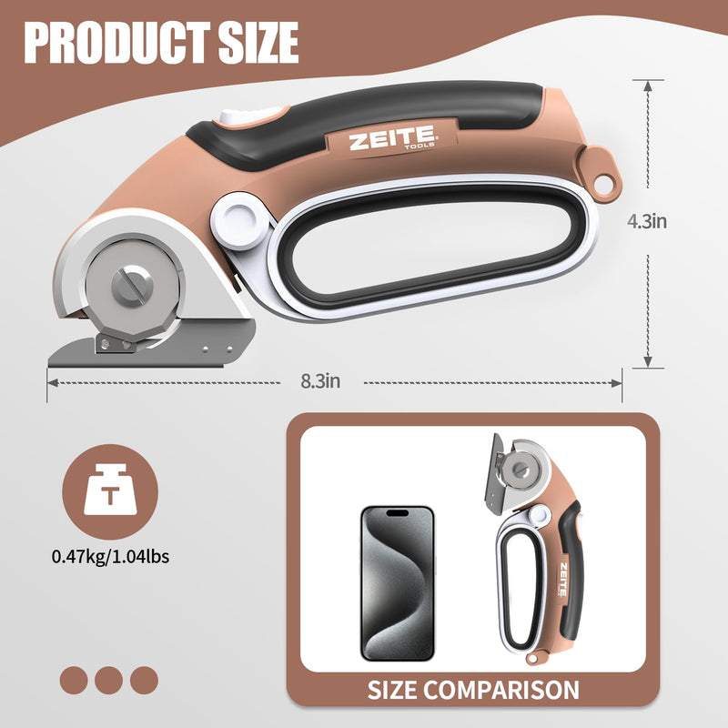 ZEITE 4V Cordless Electric Scissors Cardboard Cutter with 2 Blades,Storage Case,Rotary Cutter for Box Plastic Carpet Fabric, Easy to Hold and Safe,Mocha Mocha