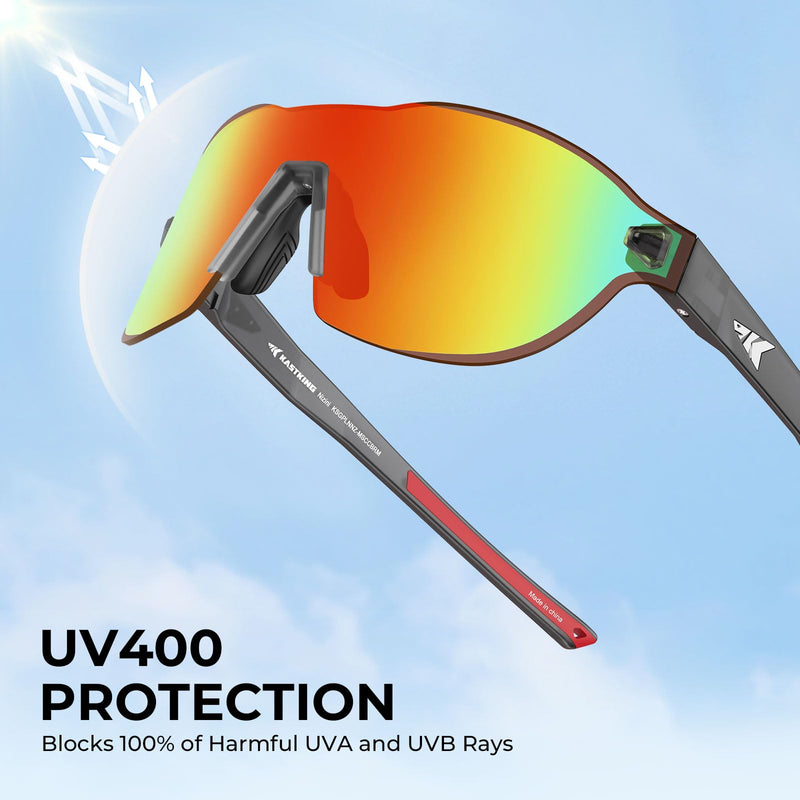 KastKing Nizini Polarized Sports Fishing Sunglasses, With PuriVex Protective Lens Coating, Rimless Wrap Design, Men Women A: Matte Smoke Crystal Frame, Burgundy Mirror