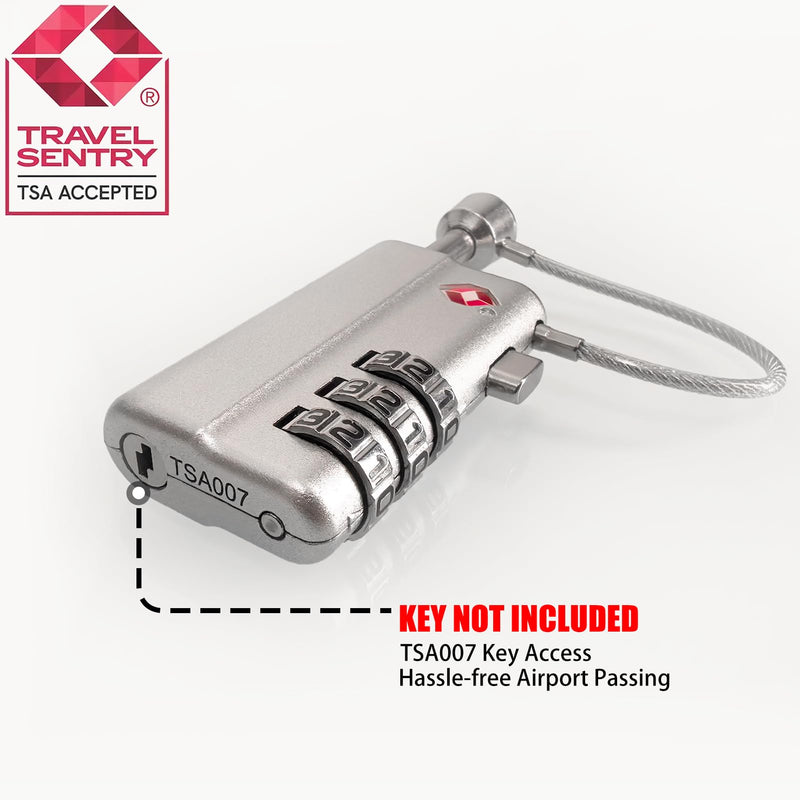 LAFENLIN TSA Cable Lock 2-Pack for Gun Cases, Adjustable Handle, Silver | TSA-approved Locks with Adjustable Alloy Handle for Hard Cases (No Key). 3-dial Combo, Cut-resistant, Weatherproof. Silver Silver - 2 Pack