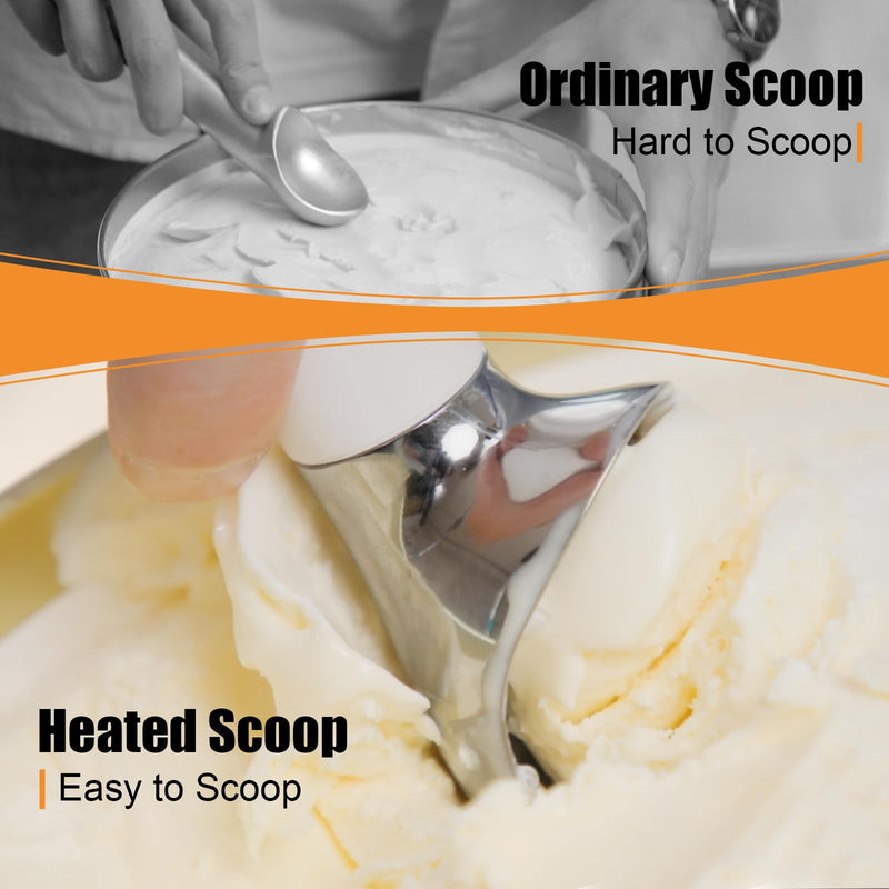 Heated Ice Cream Scoop – Electric Scooper for Hard Ice Cream and Desserts, Handheld Heating Up to 158°F, Rechargeable with LED Display, Easy to Clean, Ideal Summer Gift White