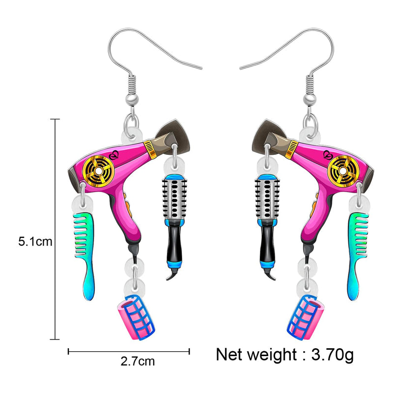 Acrylic Funky Hair Dryer Dangling Earrings for Women Hairdrier Scissor Comb Charms Fashion Jewellery Esthetician Hair Stylist Gifts for Hairdressers | Acrylic Hair Dryer Scissor Comb High Heels Unique Jewelry Accessories for Esthetician Stylist Hairdre...