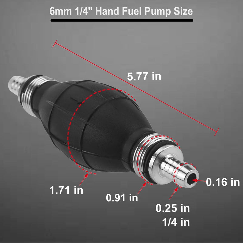 6mm 1/4" Hand Fuel Pump, Black Primer Bulb Rubber Fuel Pump, Transfer Vacuum Gasoline Petrol Diesel Fuel Line Hand Primer Bulb for Marine Boat& Car & Motorcycle 6mm 1/4inch