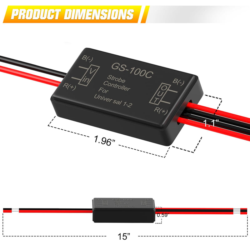 BJZ 2Pcs Flash Strobe Controller 12V 24V GS-100C Auto Car Flasher Module for Tail Side Clearance Top LED Lights Brake Stop Warning Grille Bumper Lights