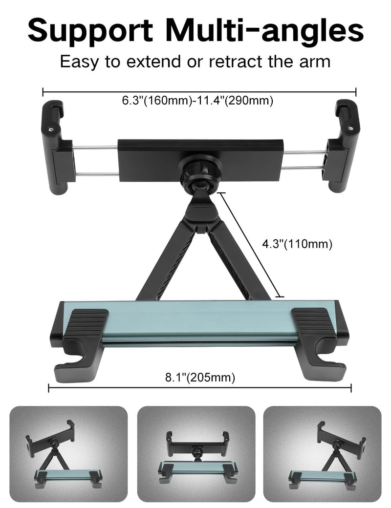 YUGUANG Tablet Holder for Car, Triangle Extension Arm Anti-Shake 360° Rotation Road Trip Essentials Back Seat Headrest Tablet Car Mount Compatible with iPad Pro, Air, Mini, 4.7-11" Devices