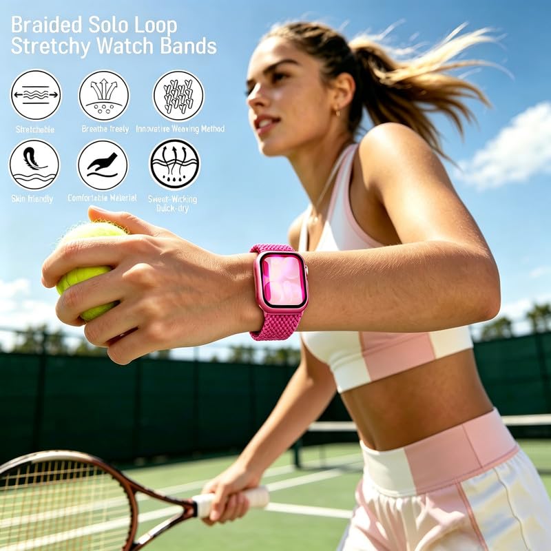 Stretchy Band Screen Protector Compatible with Apple Watch Bands Women men | Watch Band Case for iWatch Series 11/10 46/42mm,Series 9/8/7 45/41mm,Series 6/5/4/SE 44/40mm-Please Select The Correct Size Peach Pink/Lavender 42mm(S10/11)