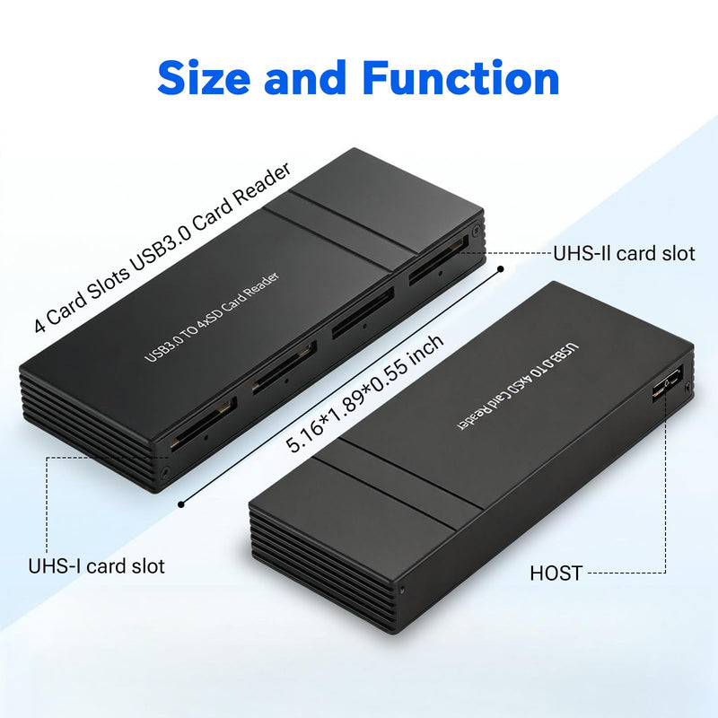 4-in-1 SD Card Reader, Memory Card Adapter with USB-C & USB-A Ports Cable, Simultaneous Read 4 Cards, SD Card Reader for Photographers and Content Creators 4SD
