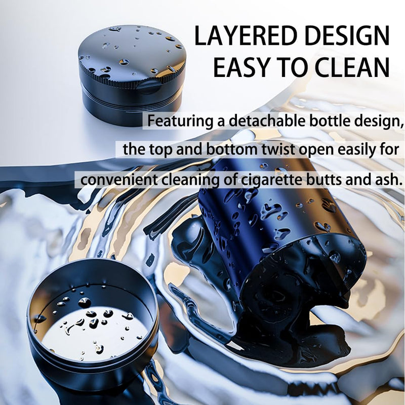 Ashtray with Lid Smell Proof,Smokeless Ashtray for Cup Holder,Cigar Ash Tray,Detachable Stainless Steel Car Ash Tray with LED Auto Light, for Most Car, Office, Home (Black)